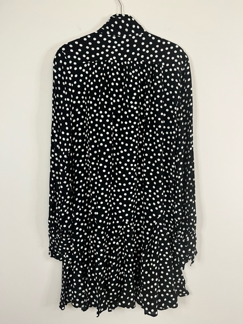 Anthropologie Polka Dot Tie Neck Mini Dress Black White Ruffle Size S Parisian - Picture 6 of 14
